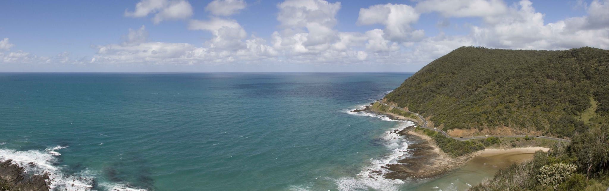 The Great Ocean Road following the coast below Teddy's Lookout at Lorne