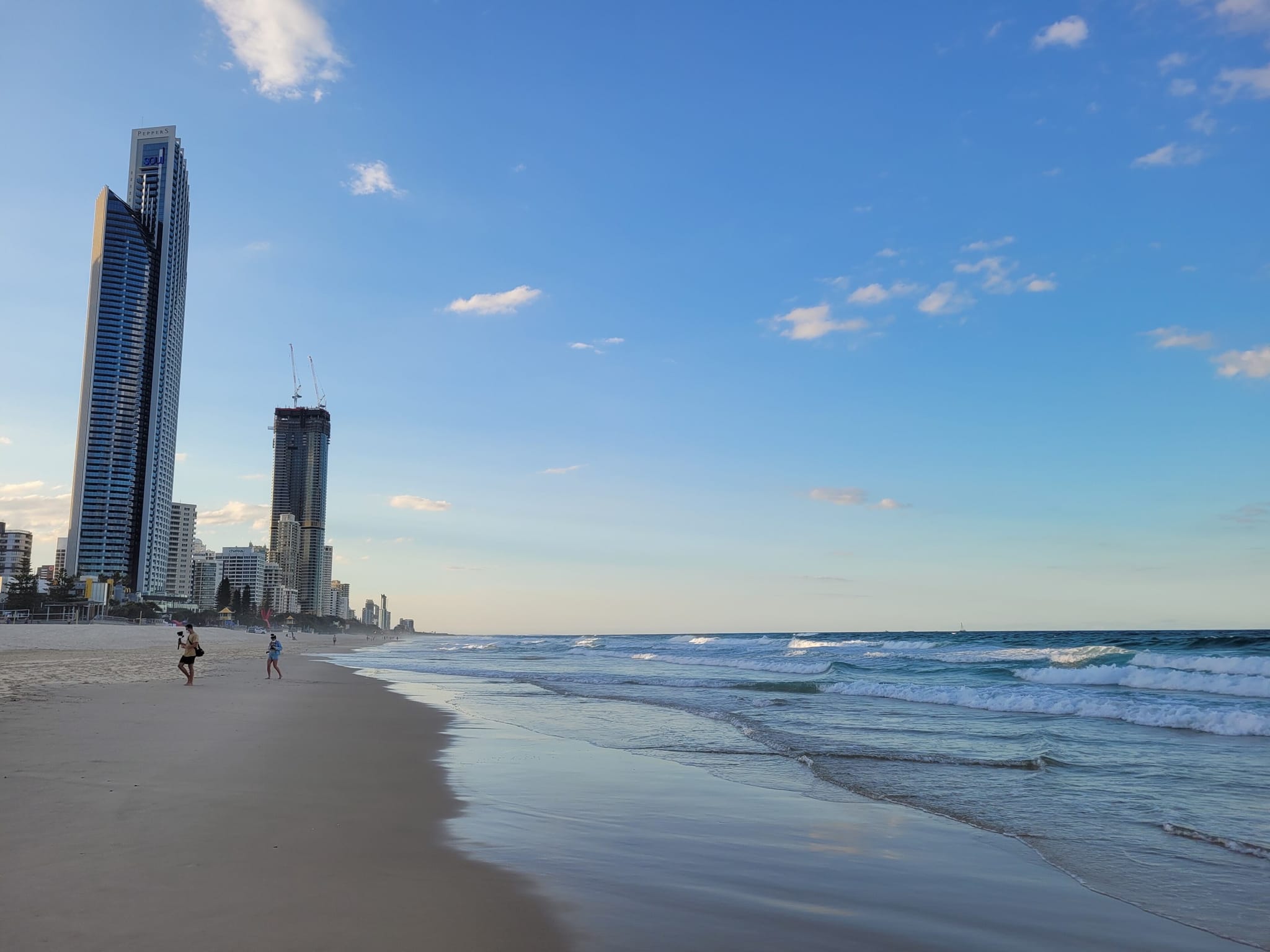 The beach at Surfers Paradise with the high-rise skyline behind