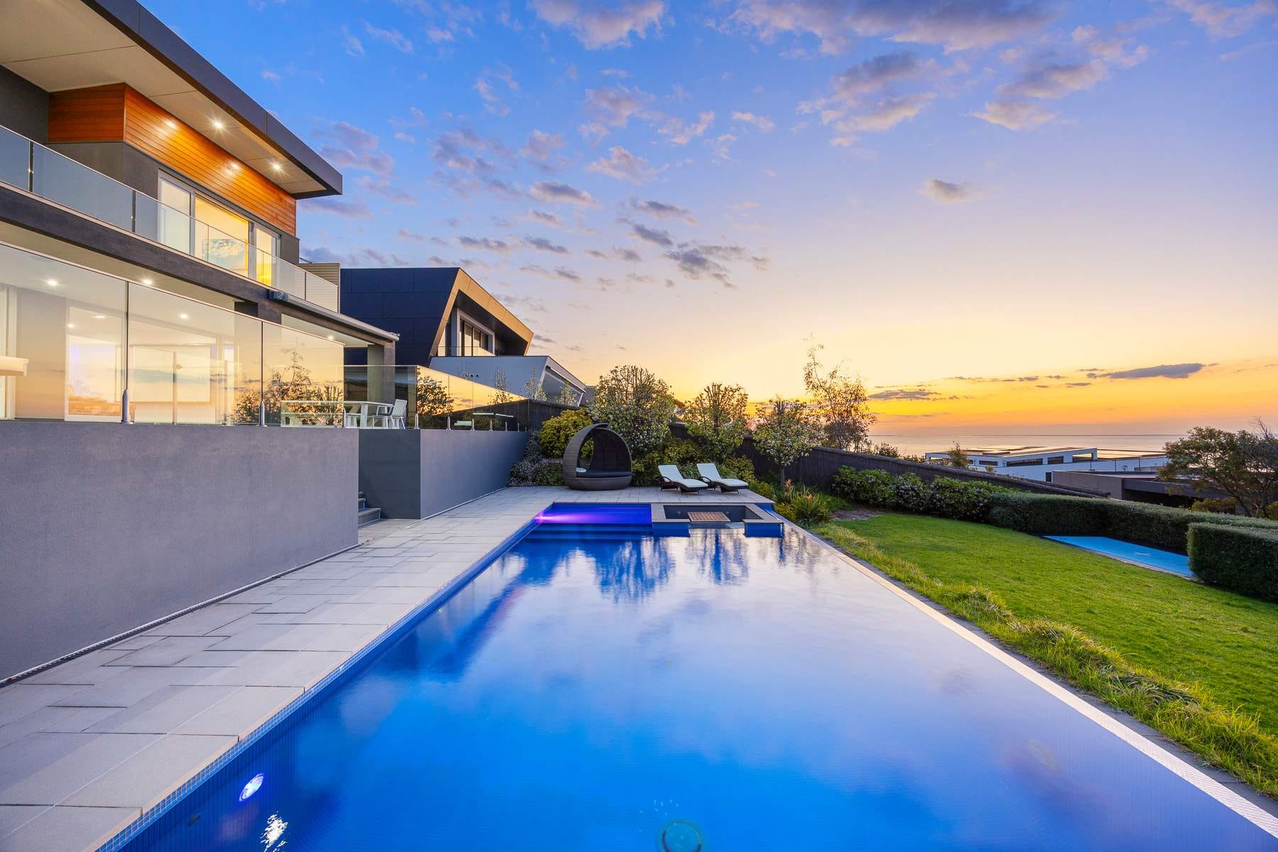 Infinity pool at Point Haven, Mount Martha, at sunset