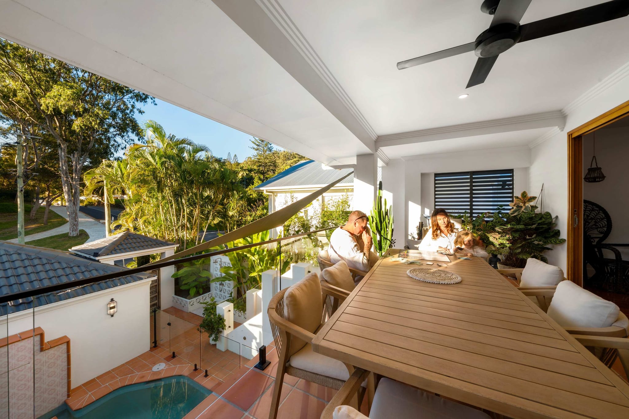 The outdoor dining table on the terrace at The Beachside House, Burleigh Heads