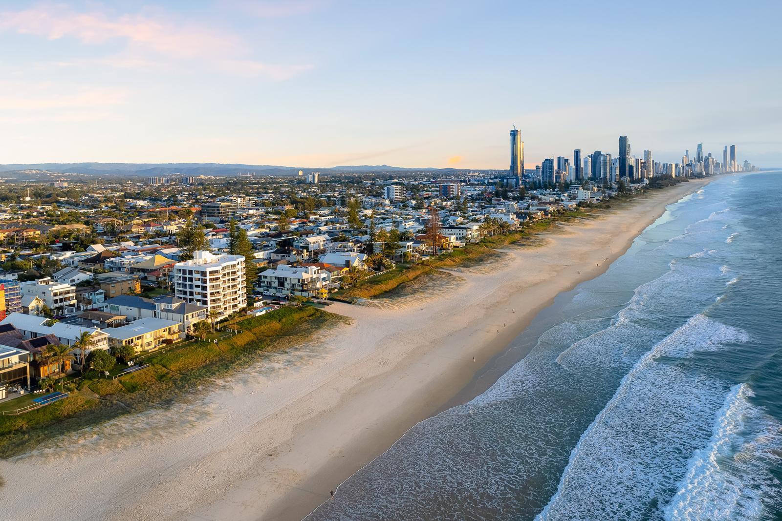 Aerial view along Mermaid Beach towards Surfers Paradise
